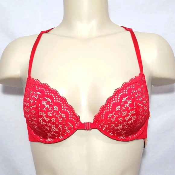 32A Xhilaration Front Close Lace T-Back Push-Up Plunge Bra UW Cupid Red NWT - Picture 3 of 7